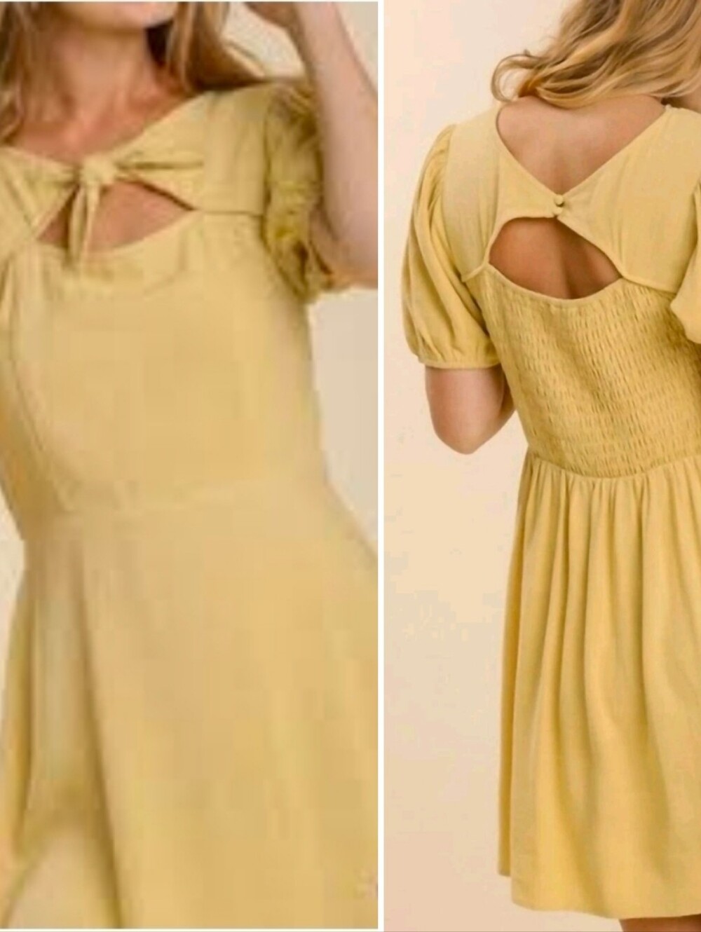 Umgee Linen Blend Butter Yellow Minimalist Puff Sleeve Mini Dress MWT Size Mediu